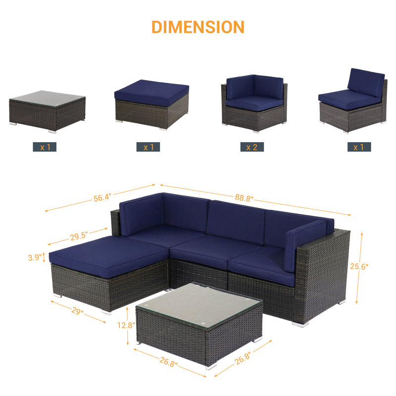 Ensemble de conversation modulaire 5 pièces, Bleu marine