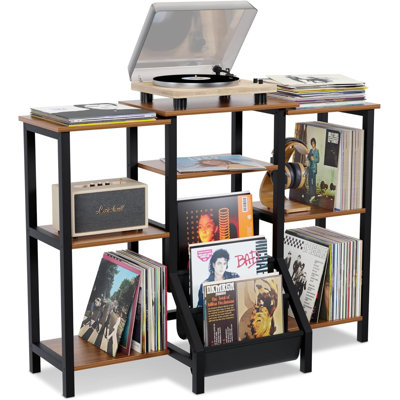 REVOLV 36-Inch Tall Record Player Stand With Vinyl Storage For 300+ Records - Heavy-Duty 700+ Lb Capacity Turntable Stand With 3-Tier Shelf Design And Front Album Display
