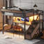 Lit mezzanine en métal pleine grandeur avec glissière et escalier de rangement pour enfants Titan-133276934