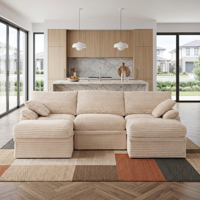 Canapé modulaire Boneless 107 po Cloud, canapé d'angle en U 5 pièces avec rangement caché et 2 repose-pieds, canapé rembourré en velours côtelé minimaliste moderne pour le salon, siège très profond, assemblage facile requis
