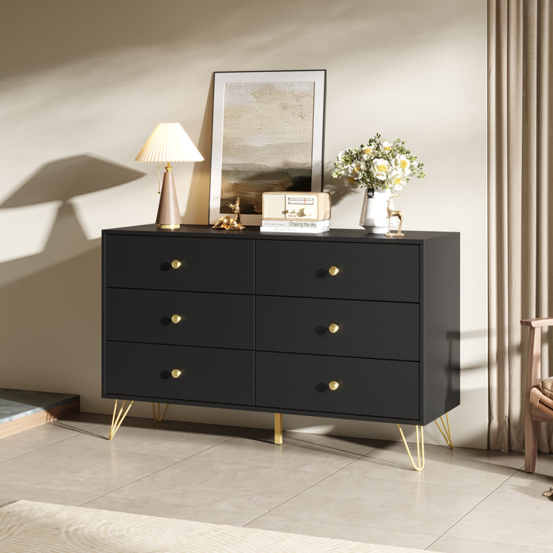 Commode 6 tiroirs moderne pour chambre double Dreseer, Noir