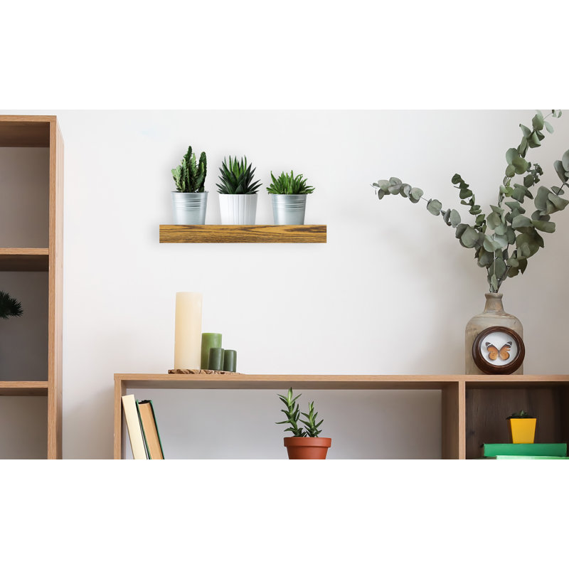 Ercolino Oak Solid Wood Floating Shelf, Honey, 3" H x 17" W x 8" D