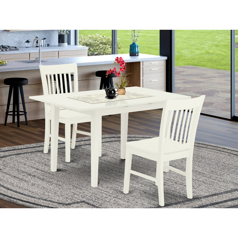 L'ensemble de mobilier de salle à manger 3 pièces comprend une table rectangulaire en bois avec rallonge papillon et 2 chaises de cuisine, lin blanc
