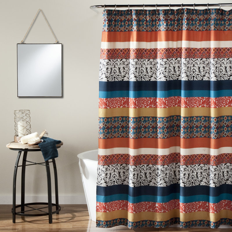 Boho Stripe Striped Shower Curtain, Turquoise/Orange