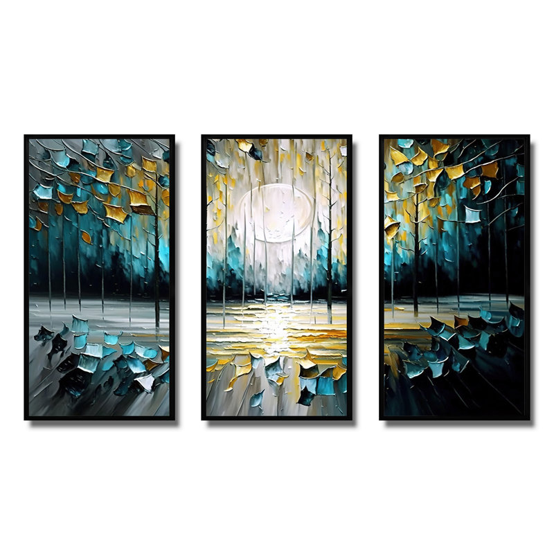 «Abstract Nature Trees», peinture II, reproduction sur toile, Cadre noir, H 28 po x l 36 po