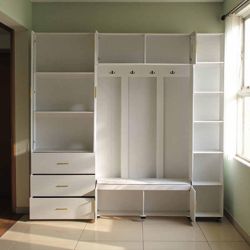 American Style 4-in-1 Hall Tree With Padded Bench, 4 Hooks, And Adjustable Storage Shelves