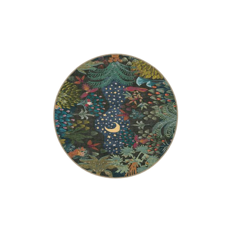 Night Themed Botanical Patterned Washable Woven Base Carpet, Rectangle 3'4" x 6'7"