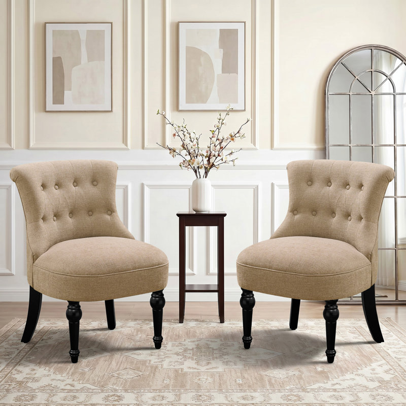 24.4 " Wide Tufted Chenille Accent Side Chair (Set of 2), Brown
