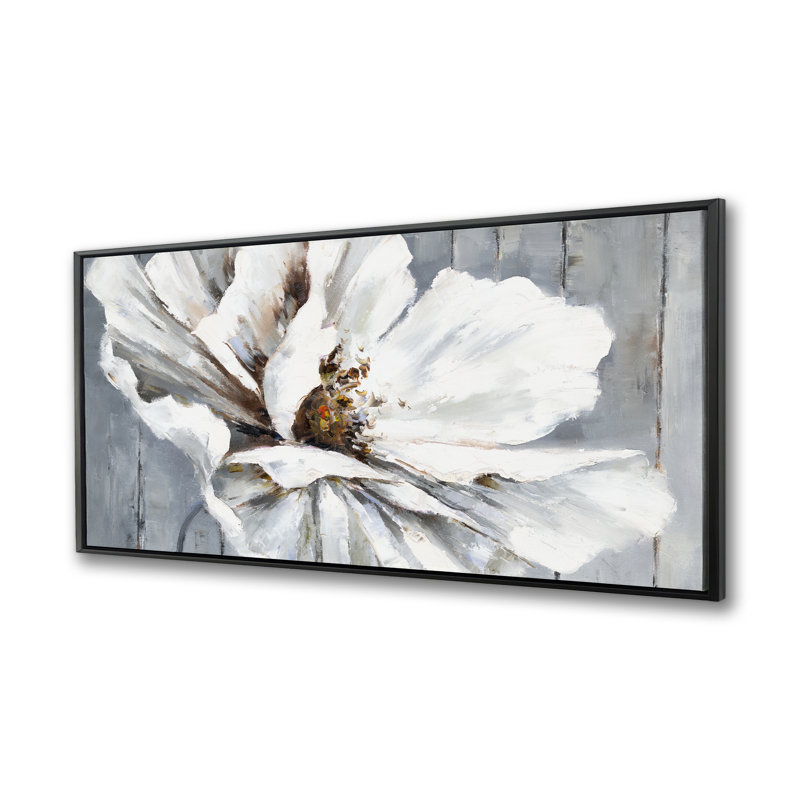 Fleur sur bois - Toile encadrée botanique pour décoration de salle de bain