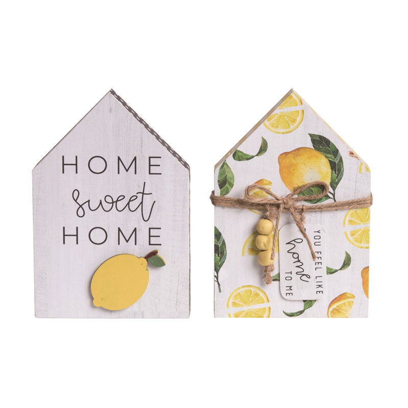  MDF Lemon House Block Decor Set of 2 Spring Home Decorations