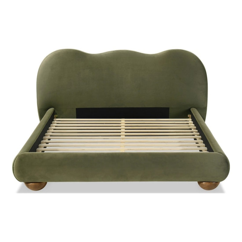 Mobilier de chambre à coucher en bois de chignon rond vert olive, Grand lit, Vert olive