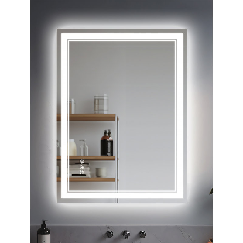 Miroir de salle de bain anti-buée à DEL 3 couleurs à intensité variable avec éclairage arrière et avant, 32 po x 24 po