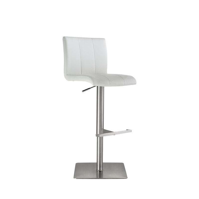 Tabouret de bar rotatif à hauteur ajustable Tristan, Argent, Blanc givré
