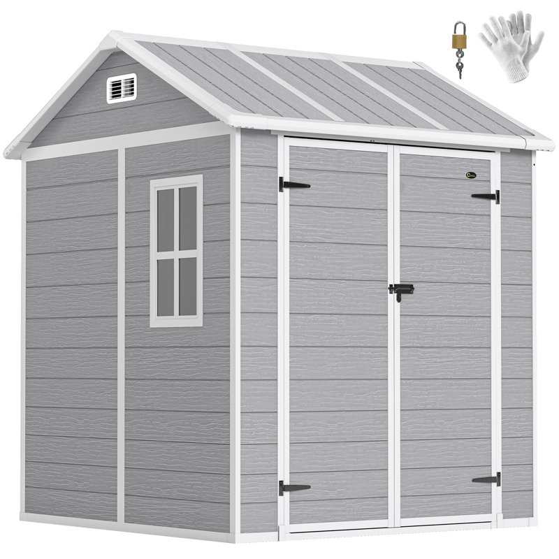 Outsunny 6 x 6ft Garden Shed with Floor Window Lockable Doors Vents Grey
