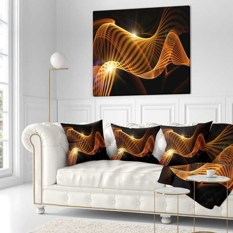 Motif fractal jaune en forme de 3D - coussin abstrait imprimé, 16 po x 1 po, Coussin décoratif