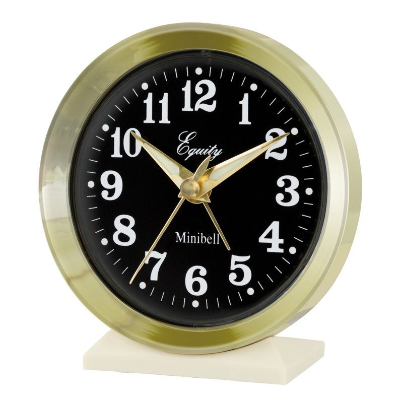 Traditional Analog Metal Quartz Movement / Crystal Tabletop Clock with Alarm in Gold/White