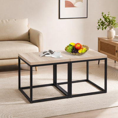 End Table Side Table,Set of 2 End Table,Rectangular Wood and Metal Nightstand,CoffeeTable,Storage Small End Table, for Living Room Bedroom,Natural Oak