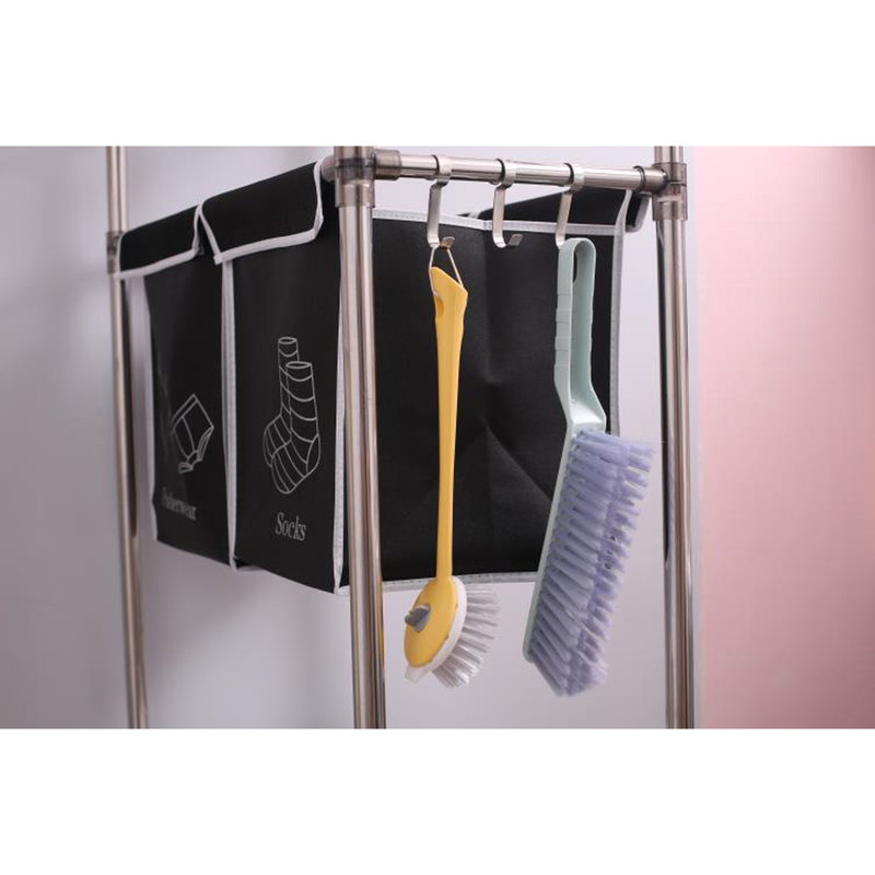 Black White Laundry Basket, 3 Tier Sorter, 4 Bags, Wide Shelves, Stable Supporting Frame Basket With Detachable Waterproof , Iron Support, Clothes Organizer