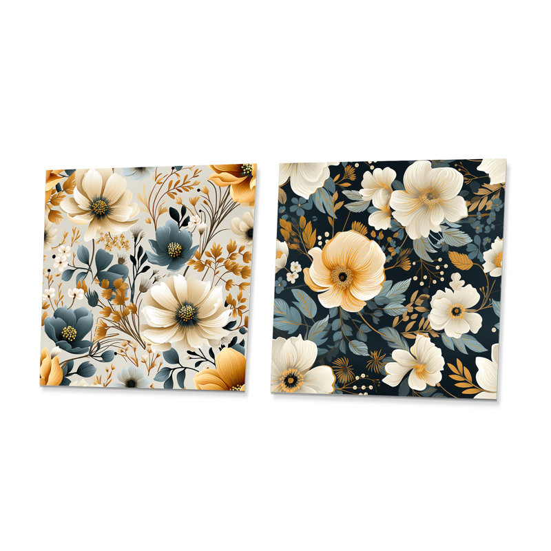 Riendeau - Ensemble de 2 carrés muraux floraux en métal, H 29 po x l 58 po