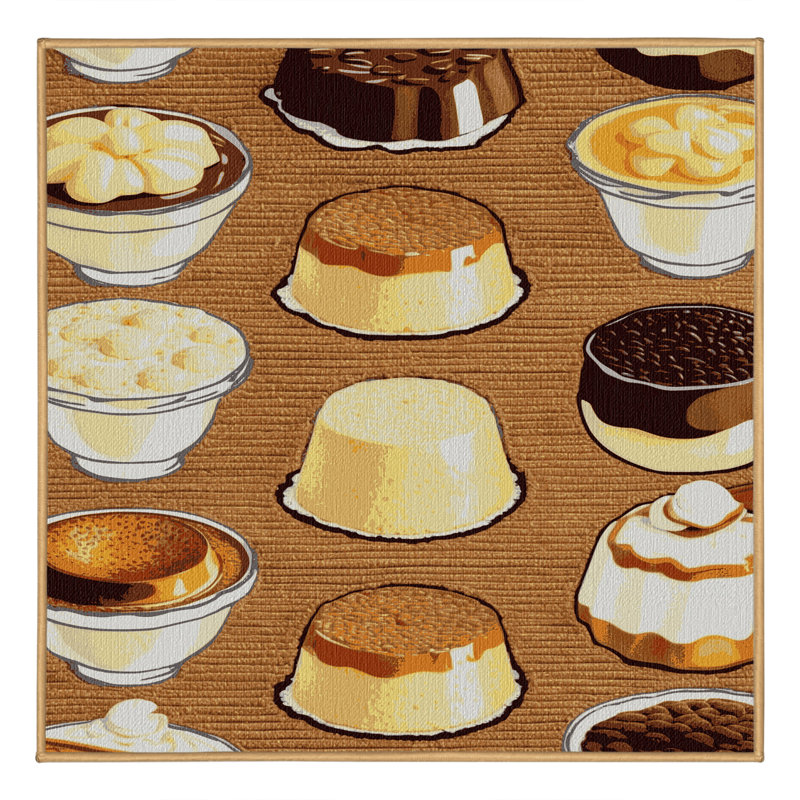 Washable Puddings and Custards Desserts Area Rug, Square 3'