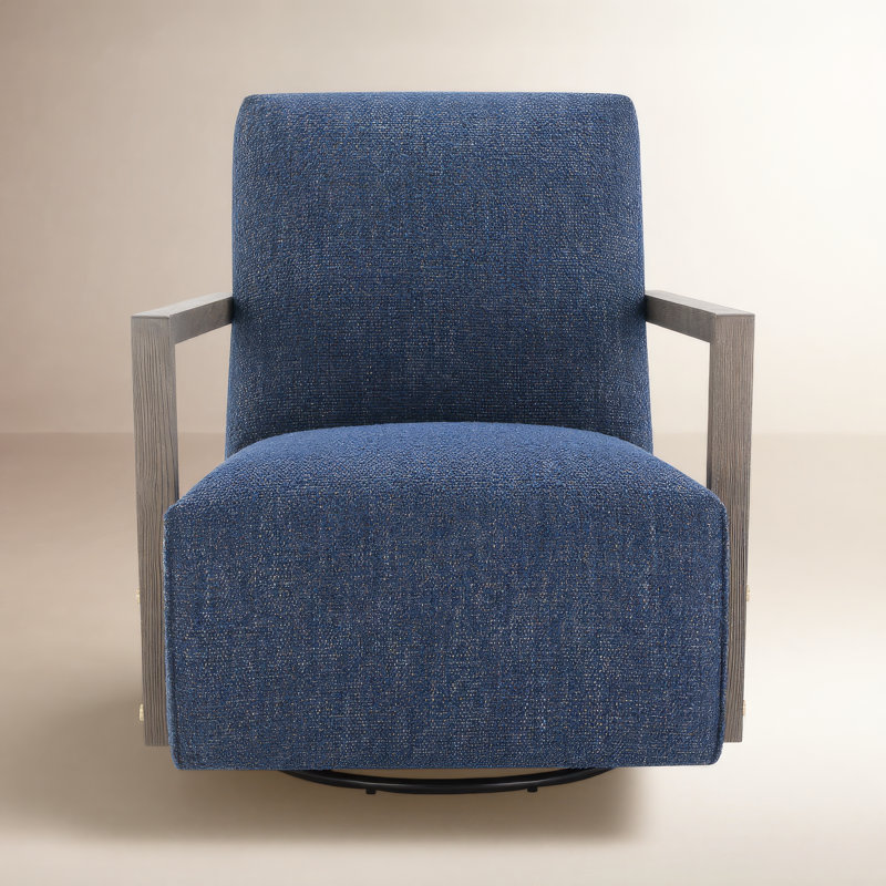 Camino Upholstered Swivel Accent Chair, Merino Indigo Performance Boucle