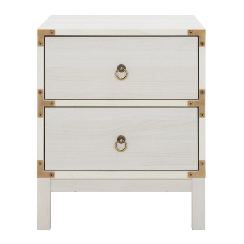 15.4'' W Nightstand with 2 Large Drawers, Vintage Style Solid Wood Side Table for Any Room & Office, White/Gold