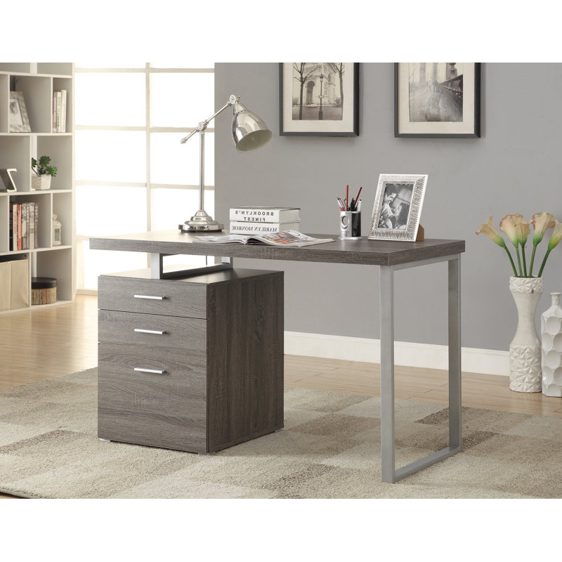 Bureau d'écriture réversible à 3 tiroirs Effrosini, Brun / blanc
