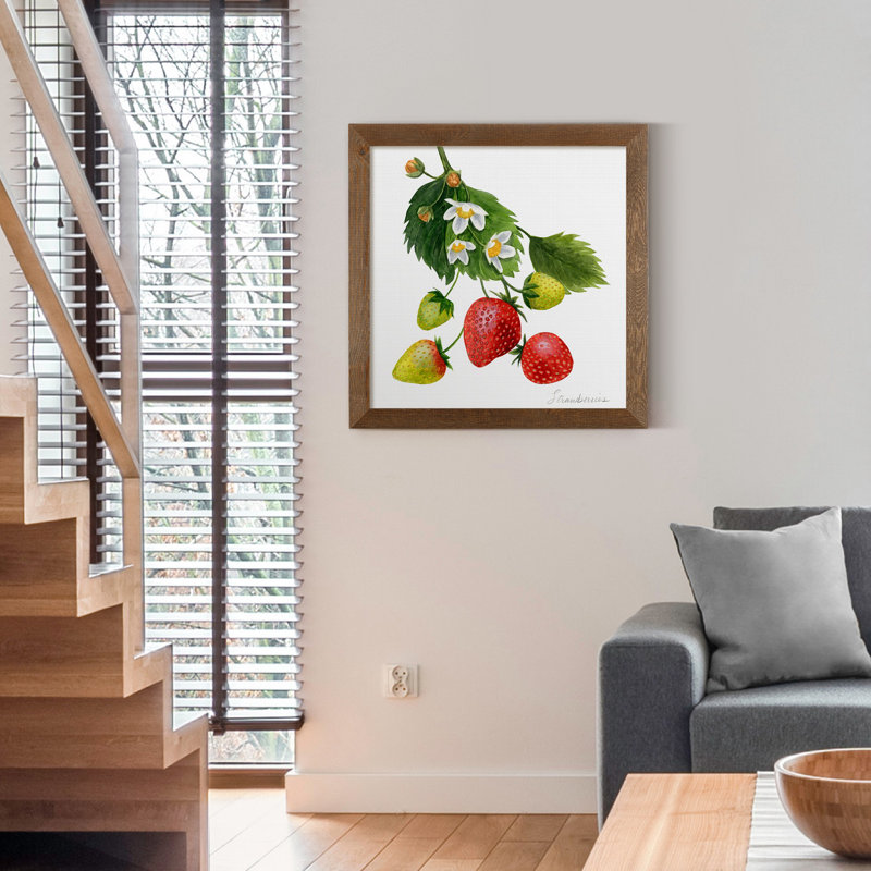 "Strawberry Study I", reproduction d’art encadrée, H 17 po x l 17 po x P 1,5 po, Toile avec cadre érable, Pas de tapis