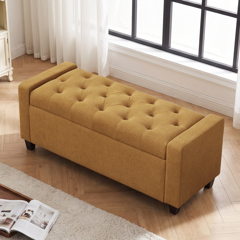 Banc de rangement rembourré en polyester l 48,8 po Tassone, Jaune