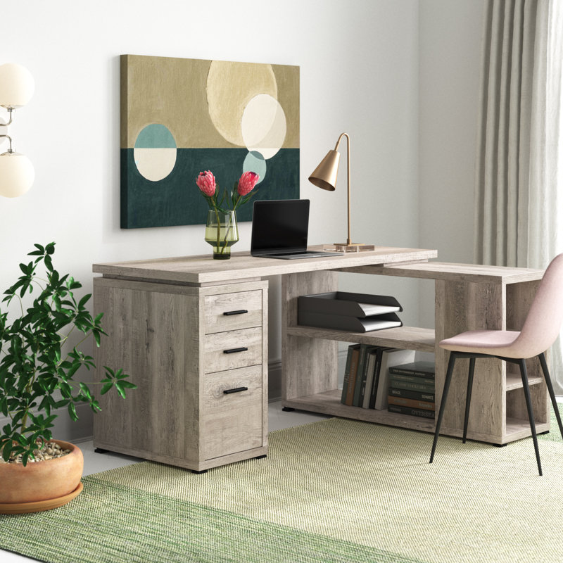 Bureau d'ordinateur en forme de L, Taupe beige, 29,5 po H x 60 po l x 47,25 po P