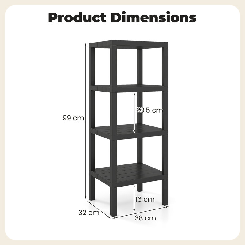 38cm W Plastic Shelving Unit, Black