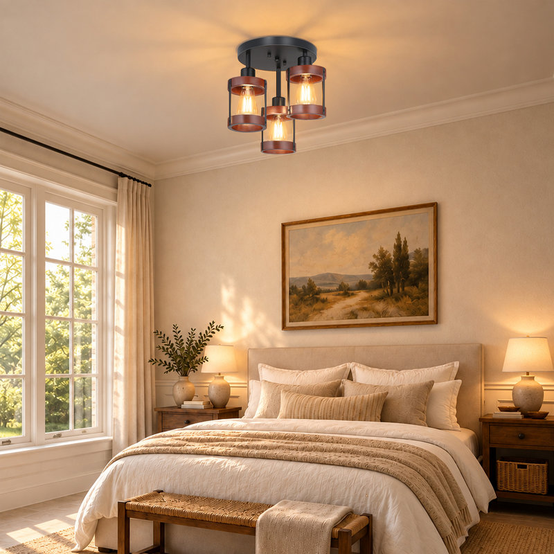 3-Light Farmhouse Semi Flush Mount Ceiling Light