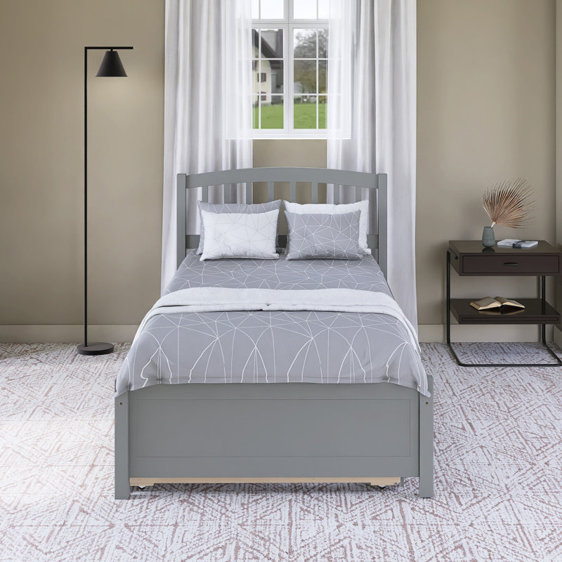 Lit plateforme en bois avec lit gigogne, Gris