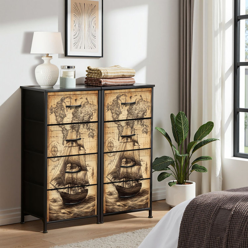 4 Drawer Dresser for Bedroom, Narrow Chest of Drawers, Wooden Top and Study Iron Frame 18"x37.5"-(WxH)