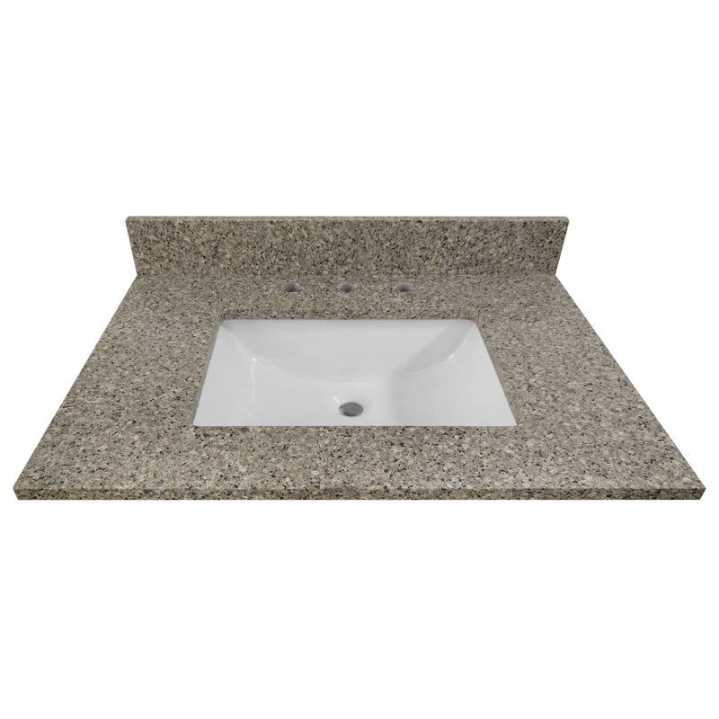 Comptoir de meuble-lavabo 31 po en quartz brun avec lavabo simple blanc et dosseret Siena