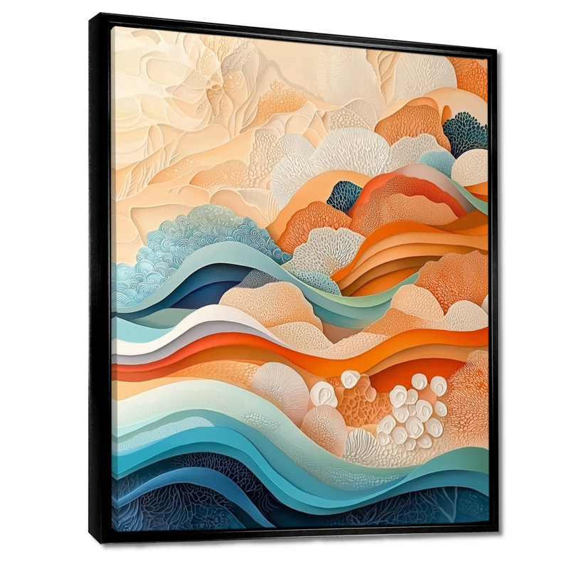 «Omeir Orange Transitional Spriral Oceanic Waves I», art mural encadré, H 40 po x l 30 po, Noir