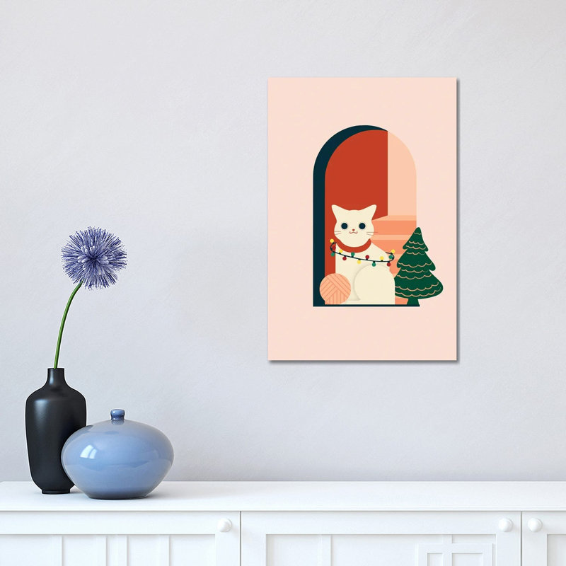 Christmas Cat - Print on Canvas, Wrapped Canvas, 30.48 cm H x 45.72 cm W
