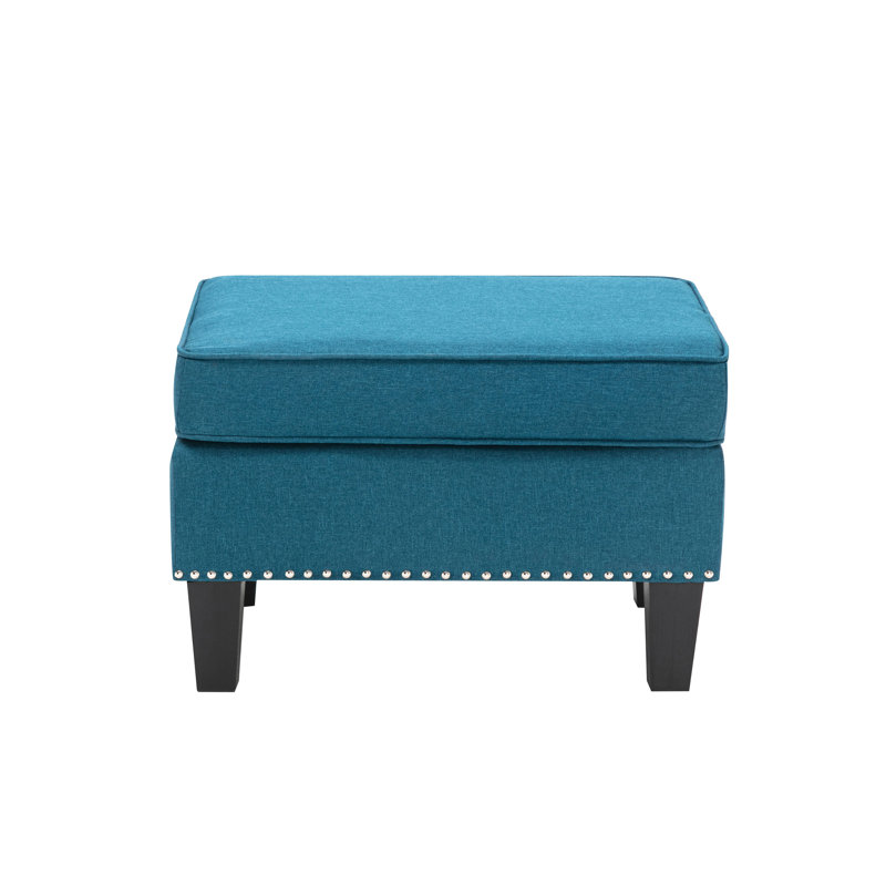 Yuki Fabric Upholstered Ottoman with Plastic Legs, Blue
