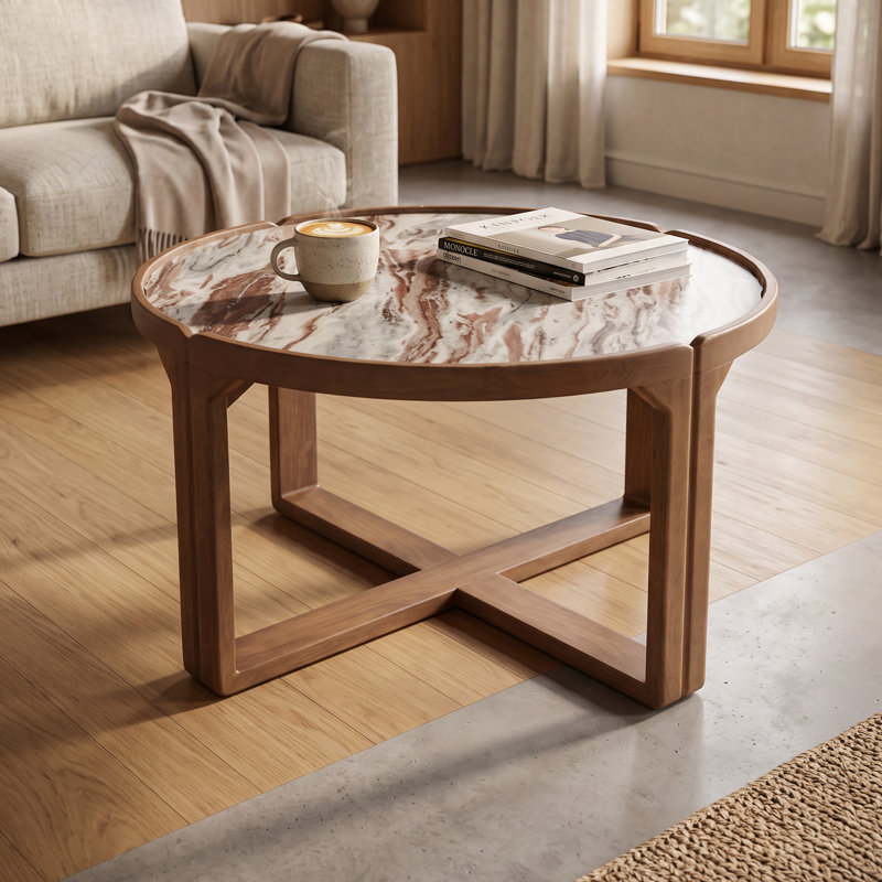 Anbut Marble Top Solid Wood Coffee Table