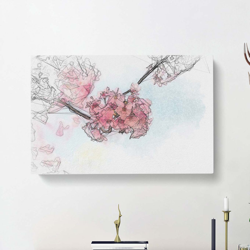 Pink Sakura Blossom Tree in Bloom in Abstract - Wrapped Canvas, 40cm H x 60cm W x 3cm D