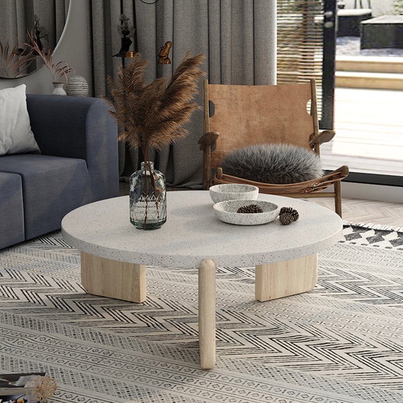 Nordic Minimalist Terrazzo Coffee Table, 13.8" H x 23.6" L x 23.6" W