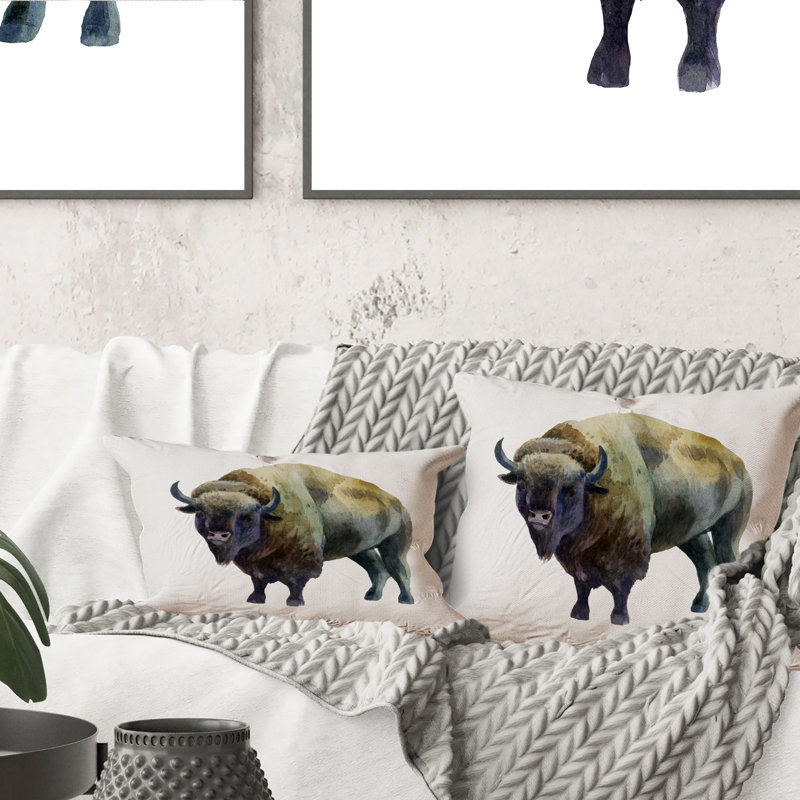Coussin Bison On White - Traditional, 16 po x 16 po