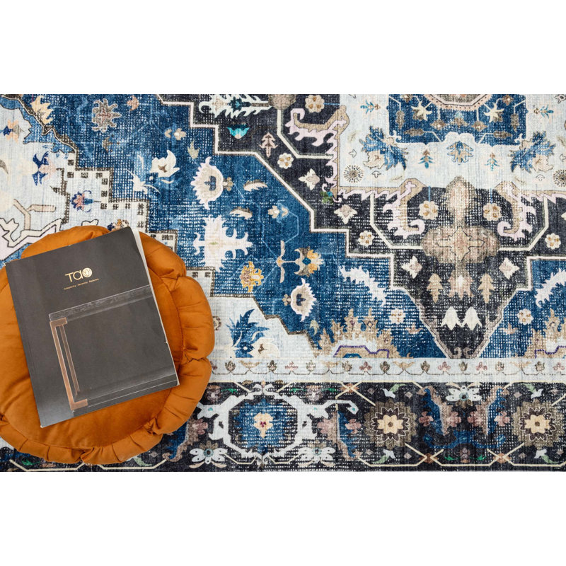 Tapis perlé rectangulaire vieilli à motif rétro, Rectangle 4pi x 6 pi