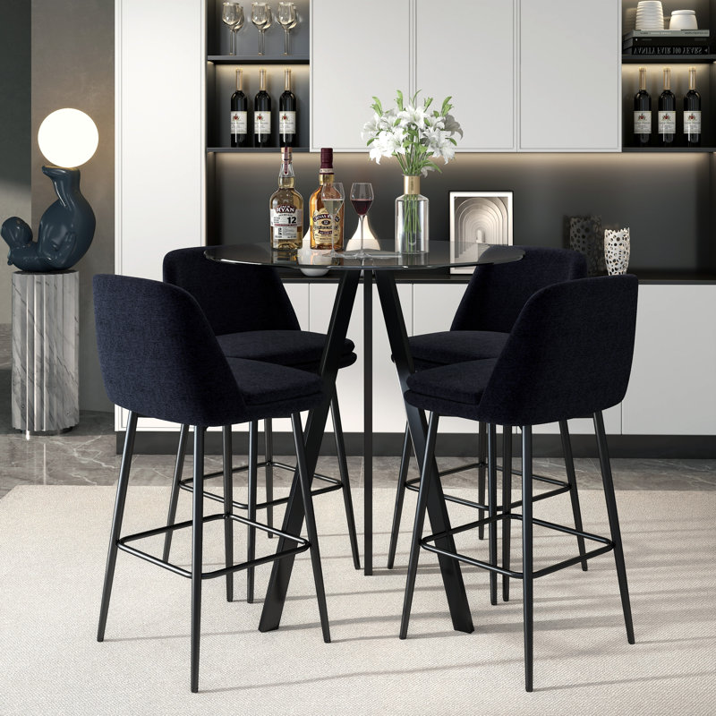 Ensemble de table de bar moderne avec tabourets 31,5 po Modern, 5 pièces: table, 4 chaises, Noir, Noir