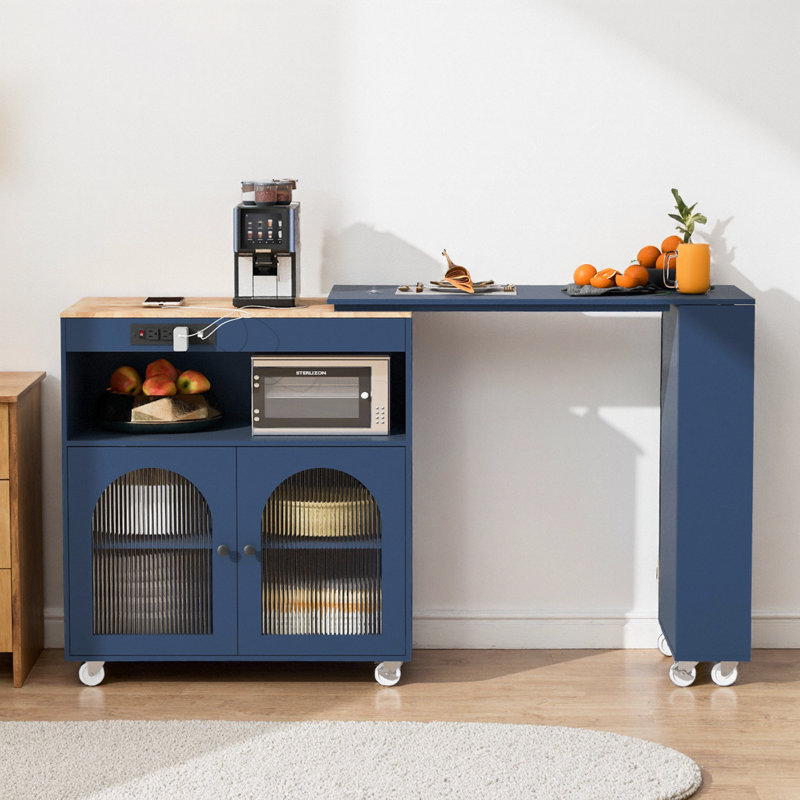 Solid Wood Top Kitchen Island, Blue