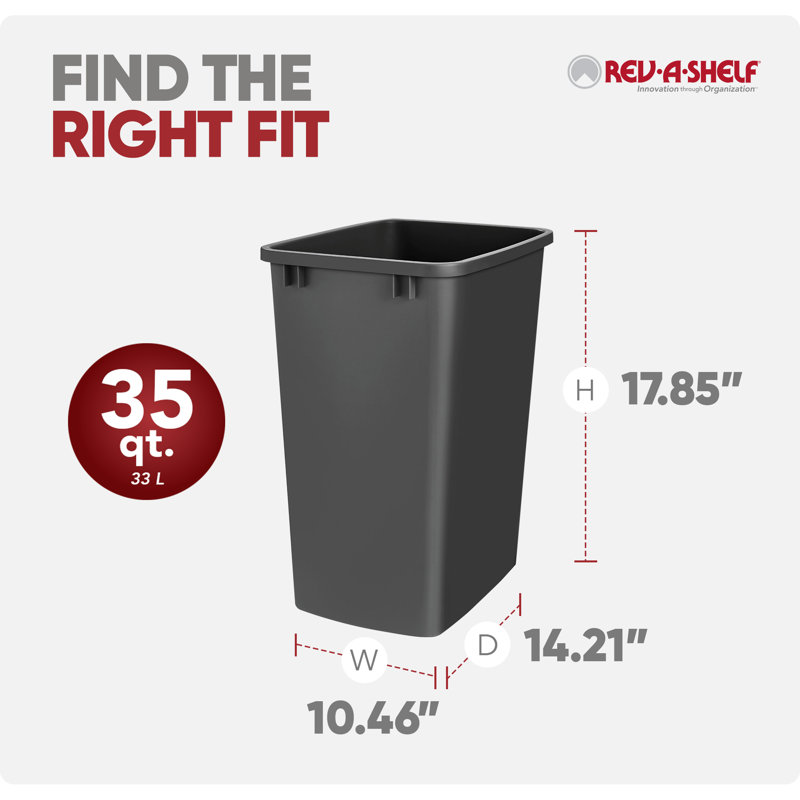 Rev-A-Shelf Polymer Replacement 35 qt. Trash Bin(s), 8.75, Black