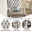 Fauteuil d'appoint sculpté en tissu et cuir mélangés, fini blanc cassé, 122 cm