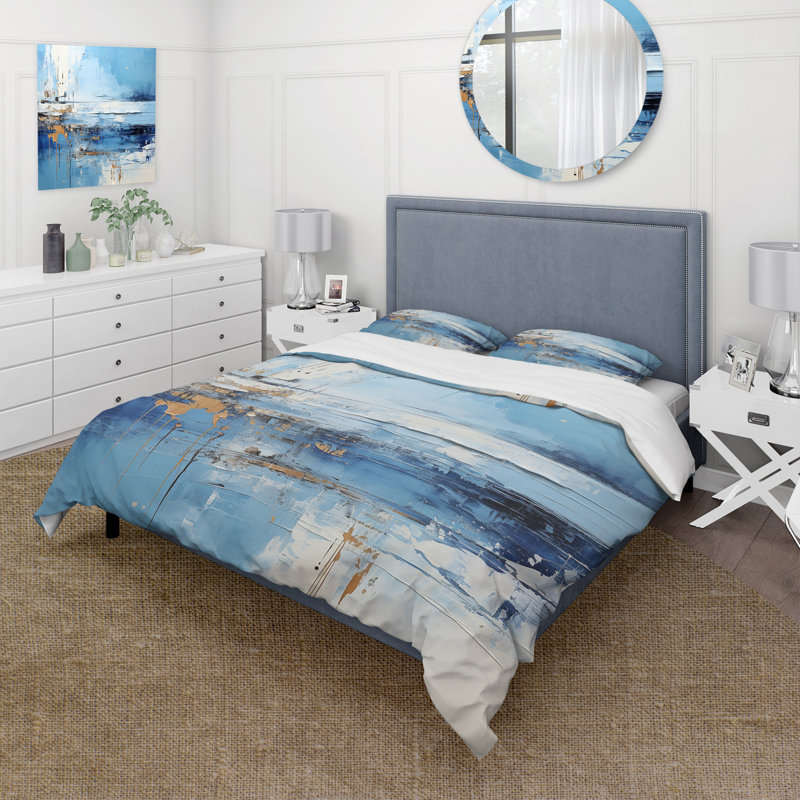 Ensemble de housse de couette Blue and Beige Tranquility Beach III - Coastal Minimalisme
