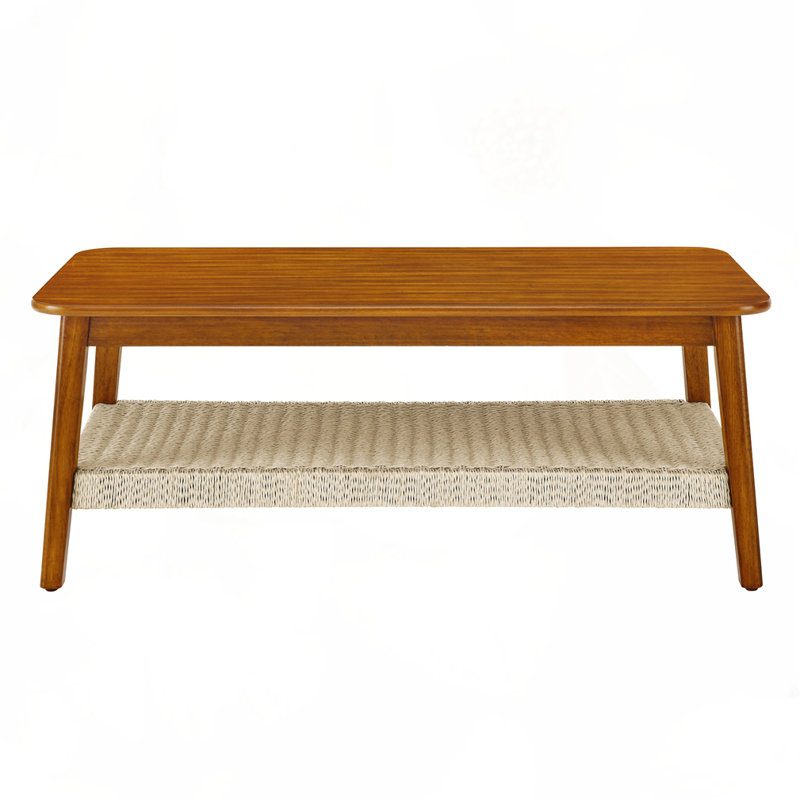 Table basse Mid-Century avec tablette tissée
