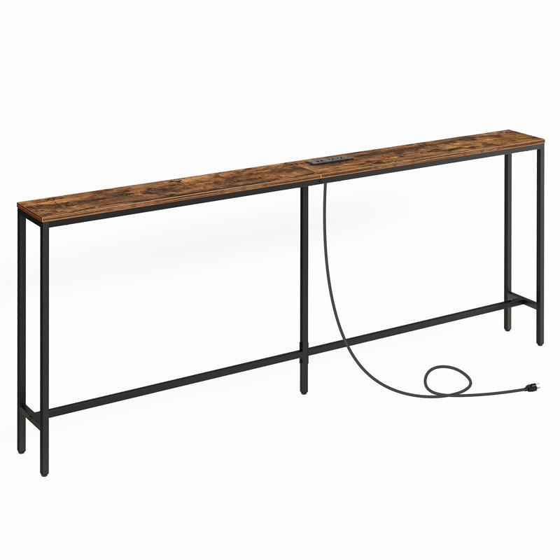 Console Table with Power Outlet Behind Couch Narrow Entryway Table, 31.5" H x 78.7" W x 7.8" D, Rustic Brown